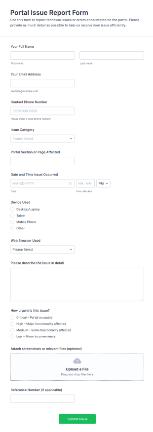 Portal Issue Report Form Template