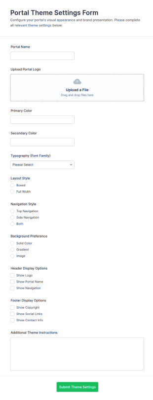 Portal Theme Settings Form Template