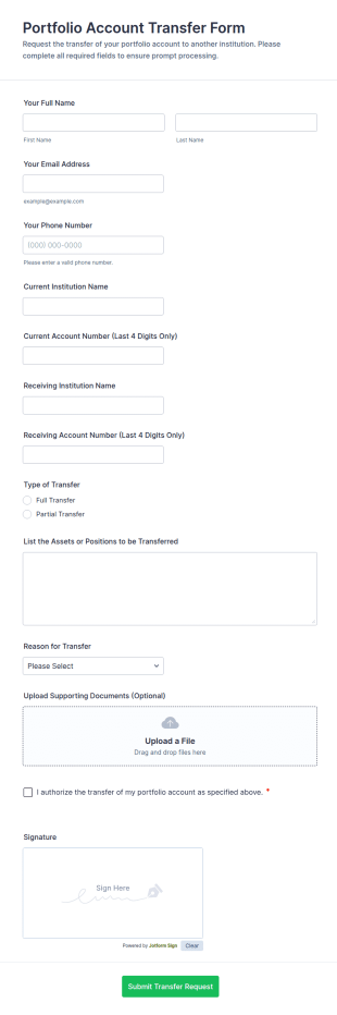 Portfolio Account Transfer Form Template