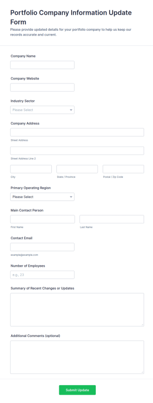 Portfolio Company Information Update Form Template