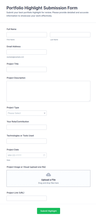 Portfolio Highlight Submission Form Template