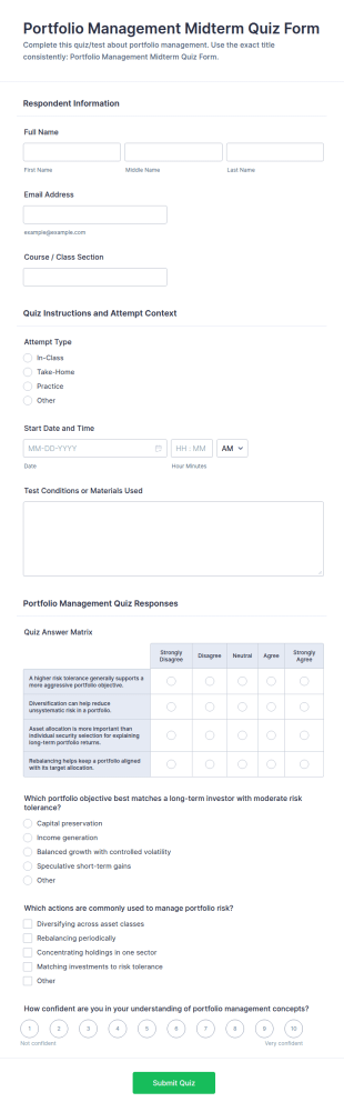 Portfolio Management Midterm Quiz Form Template