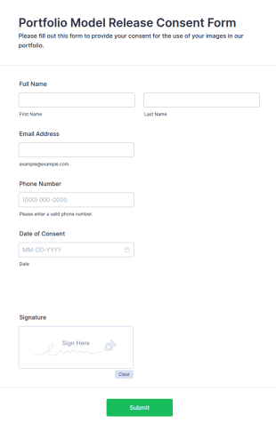 Portfolio Model Release Consent Form Template