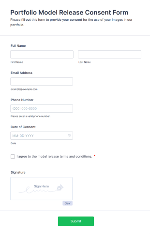 Portfolio Model Release Consent Form Template