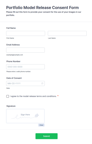 Portfolio Model Release Consent Form Template