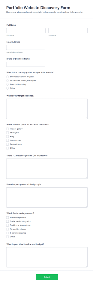 Portfolio Website Discovery Form Template