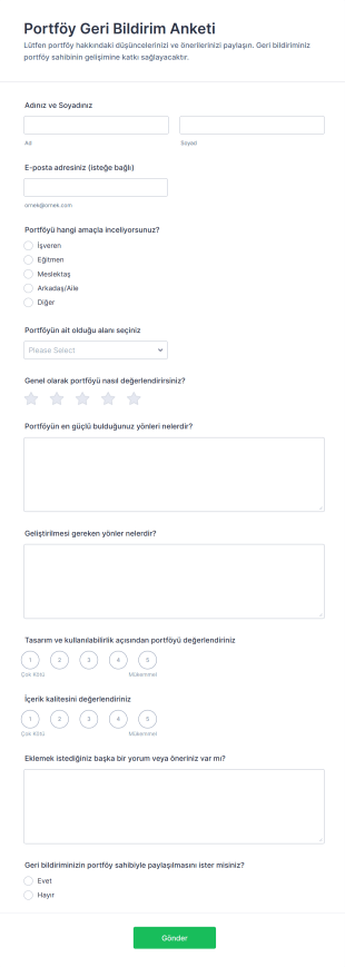 Portföy Geri Bildirim Anketi Form Şablonu