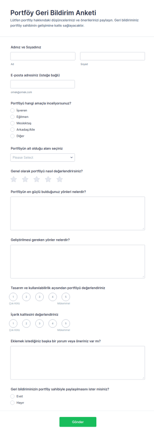Portföy Geri Bildirim Anketi Form Şablonu