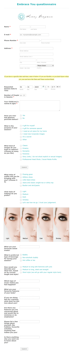 Portrait Questionnaire For Women Form Template