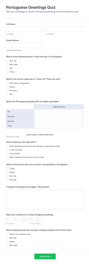 Portuguese Greetings Quiz Form Template