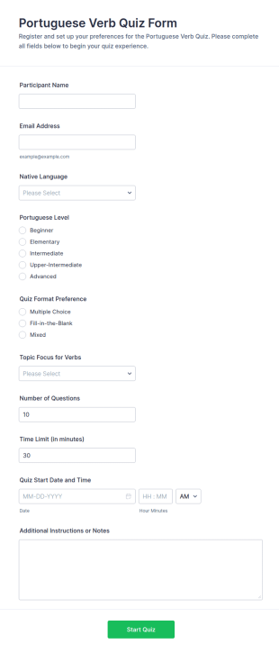 Portuguese Verb Quiz Form Template