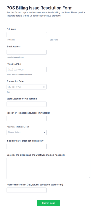 POS Billing Issue Resolution Form Template