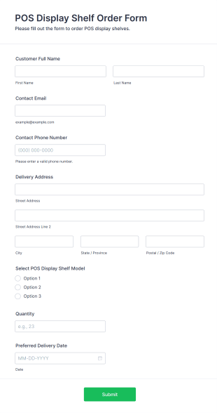 POS Display Shelf Order Form Template