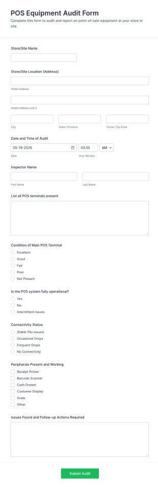 POS Equipment Audit Form Template