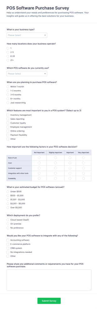 POS Software Purchase Survey Form Template