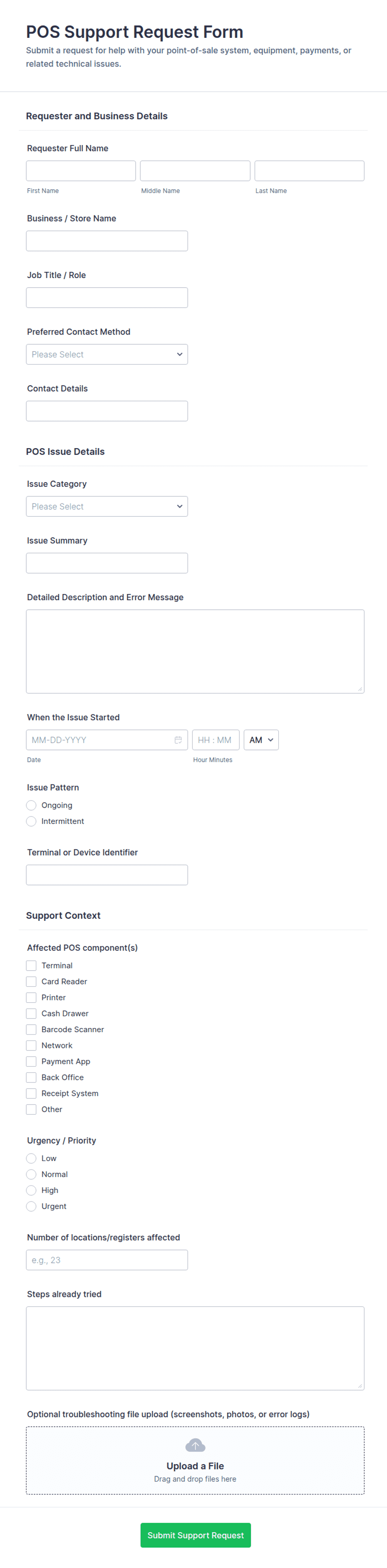 Sample Support Request Form POS Support Request Form Template | Jotform