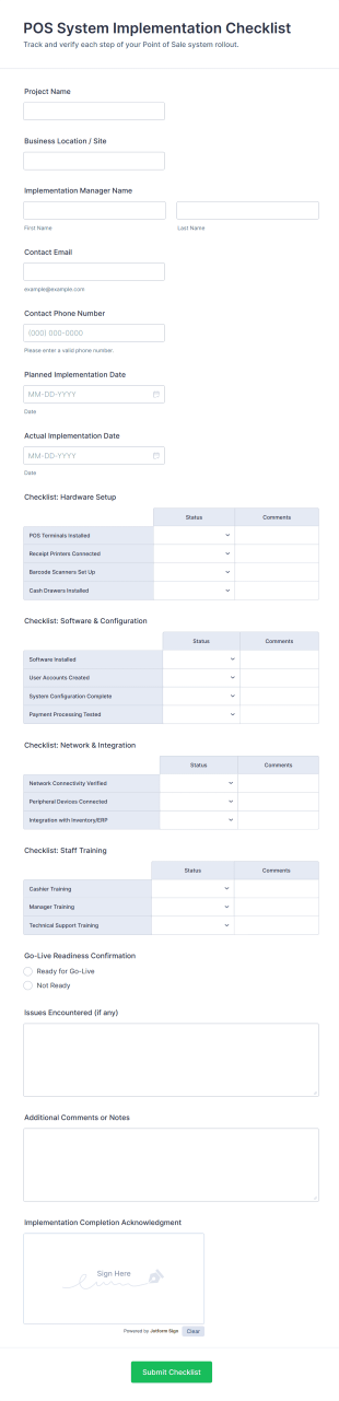 POS System Implementation Checklist Form Template