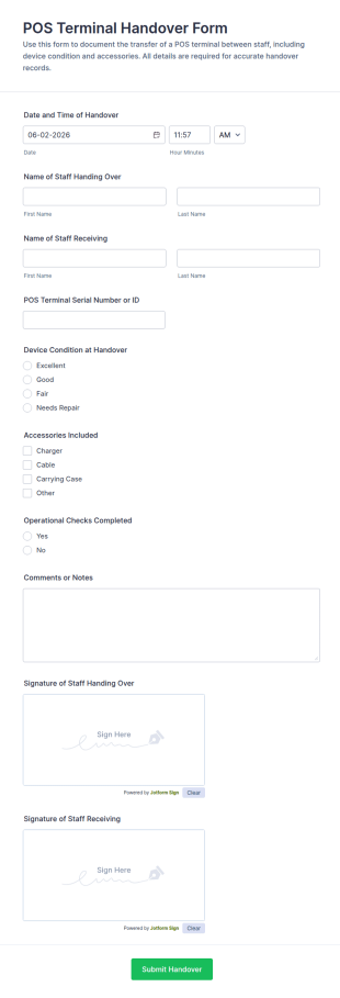 POS Terminal Handover Form Template