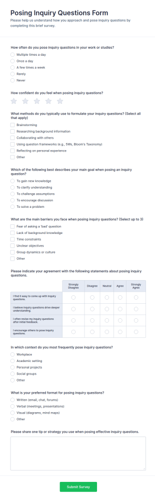 Posing Inquiry Questions Form Template
