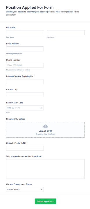 Position Applied For Form Template