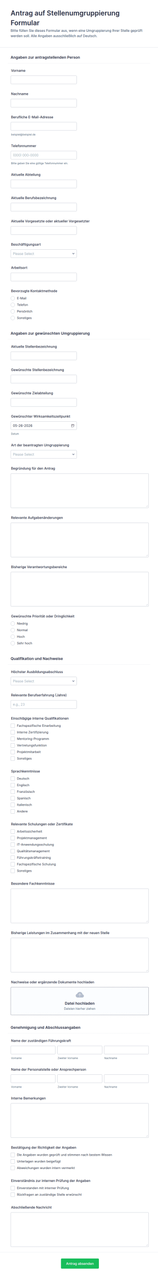 Positionsneuzuordnungsantrag Formular