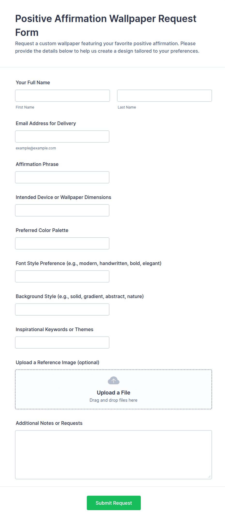Positive Affirmation Wallpaper Request Form Template | Jotform