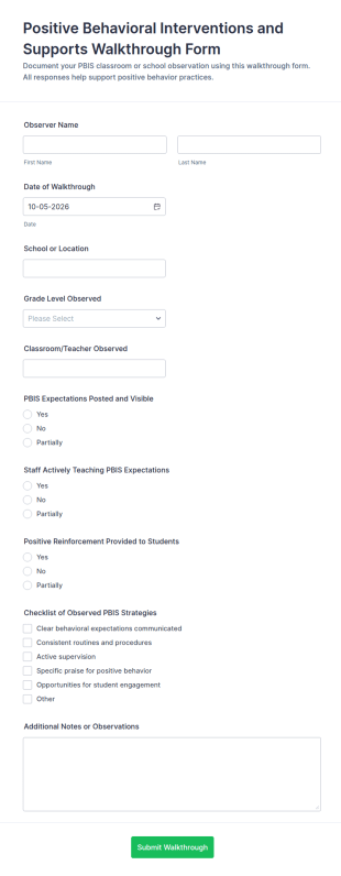 Positive Behavioral Interventions And Supports Walkthrough Form Template