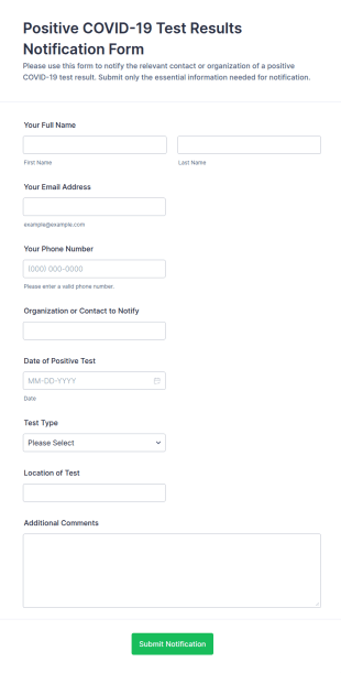 Positive COVID 19 Test Results Notification Form Template