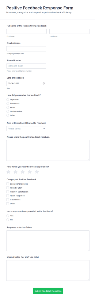 Positive Feedback Response Form Template