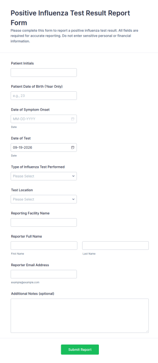 Positive Influenza Test Result Report Form Template