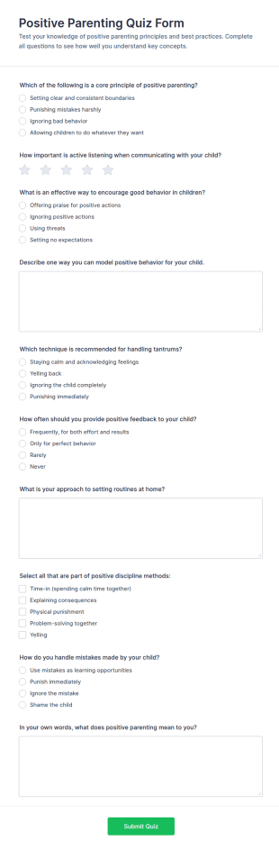 Positive Parenting Quiz Form Template