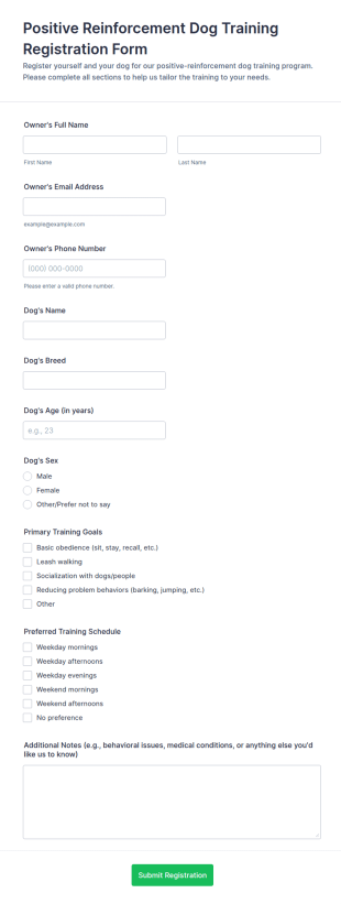 Positive Reinforcement Dog Training Registration Form Template