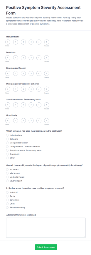Positive Symptom Severity Assessment Form Template