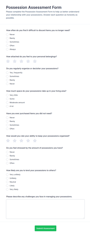 Possession Assessment Questionnaire Form Template