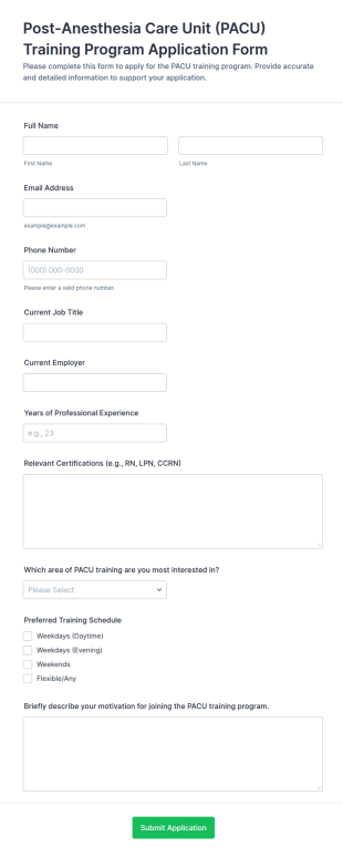 Post Anesthesia Care Unit (PACU) Training Program Application Form Template