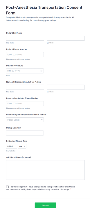Post Anesthesia Transportation Consent Form Template