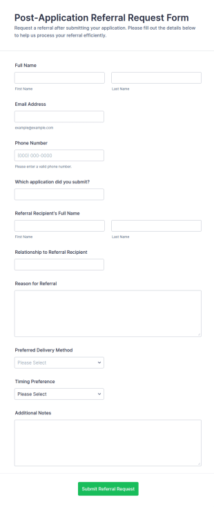 Post Application Referral Request Form Template