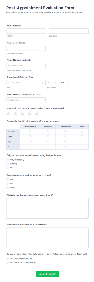 Post Appointment Evaluation Form Template