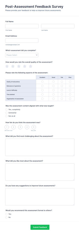 Post Assessment Feedback Survey Form Template