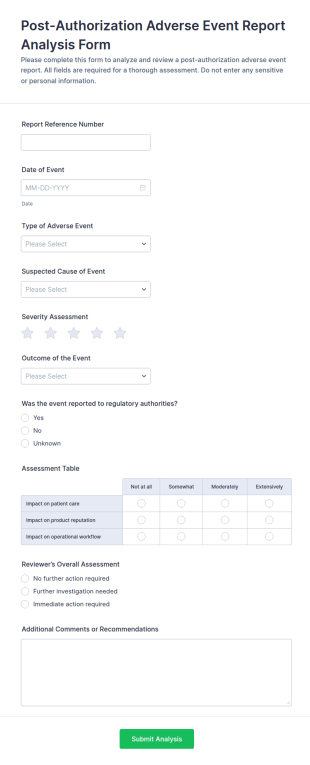 Post Authorization Adverse Event Report Analysis Form Template