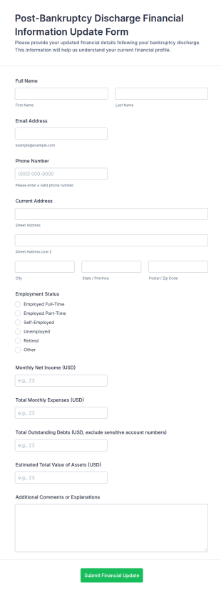 Post Bankruptcy Discharge Financial Information Update Form Template