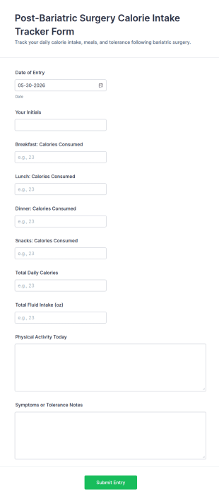 Post Bariatric Surgery Calorie Intake Tracker Form Template