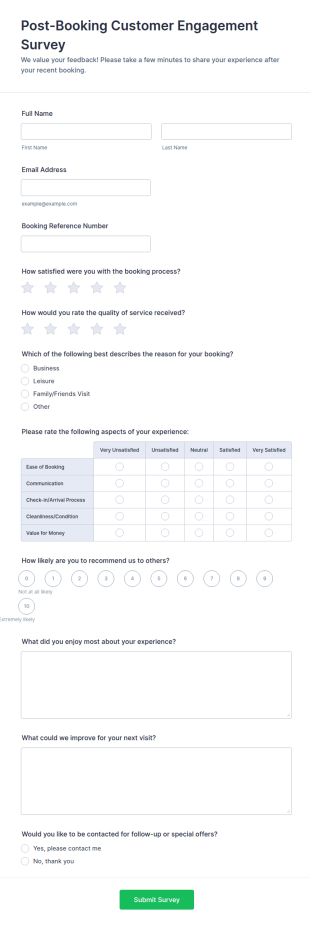 Post Booking Customer Engagement Survey Form Template
