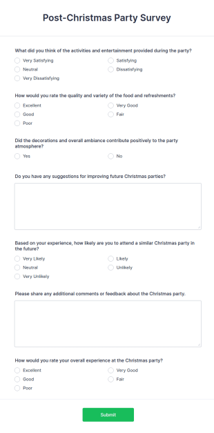 Post Christmas Party Survey Form Template