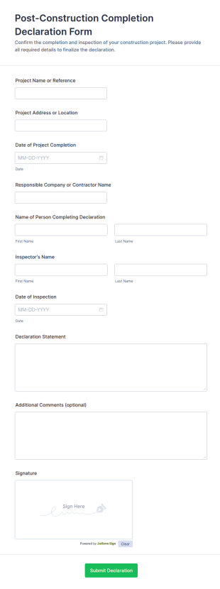 Post Construction Completion Declaration Form Template