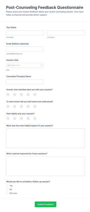 Post Counseling Feedback Questionnaire Form Template