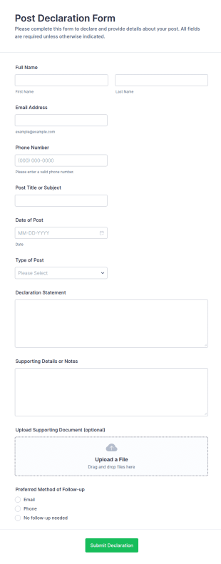 Post Declaration Form Template