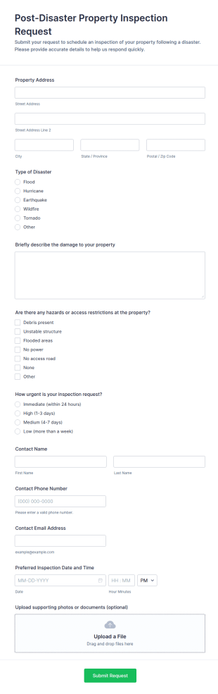 Post Disaster Property Inspection Request Form Template