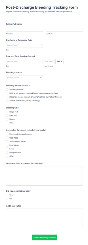 Post Discharge Bleeding Tracking Form Template