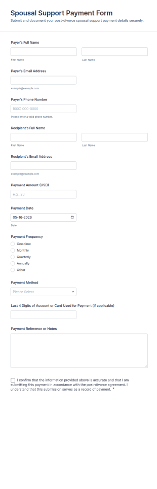 Post Divorce Spousal Support Payment Form Template